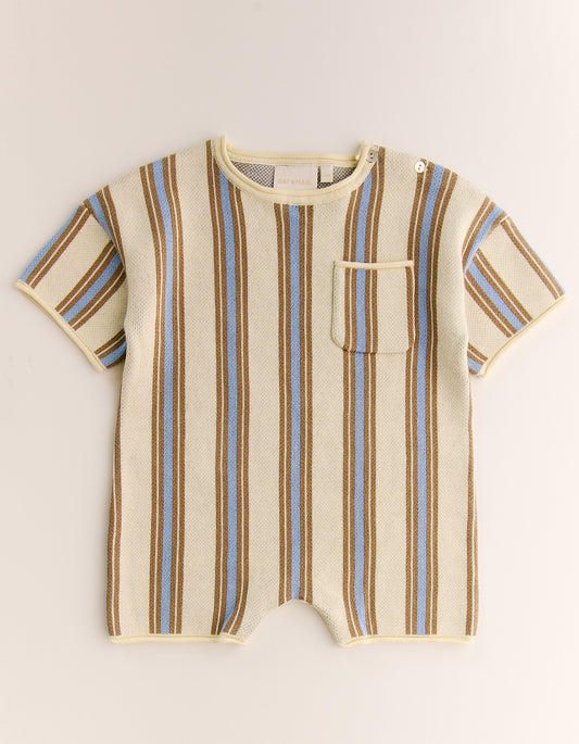 Roam Cotton Stripe Romper in Lemon