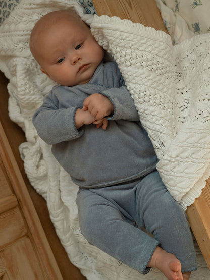 Soft Scalloped Towelling Set in Vintage Blue