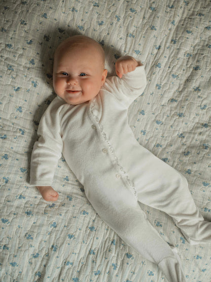 Dreamer Broderie Towelling Sleepsuit in White