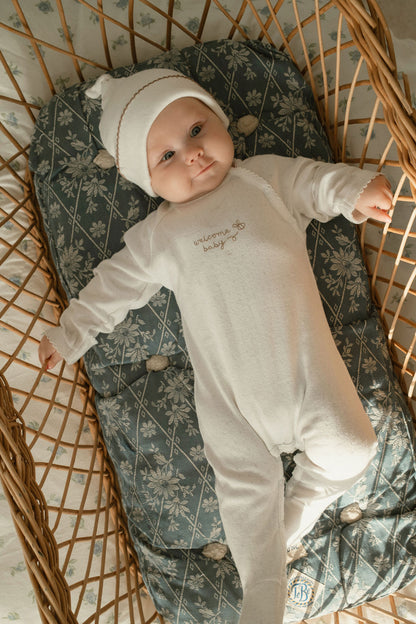 Welcome Baby Pointelle Sleepsuit & Hat Set
