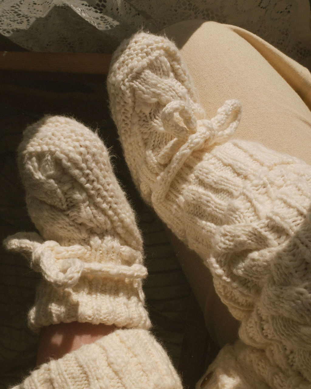 Cable Knit Booties in Ecru