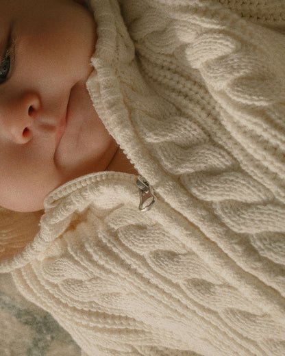 Cotton Cable Knit Hooded Set in Ecru