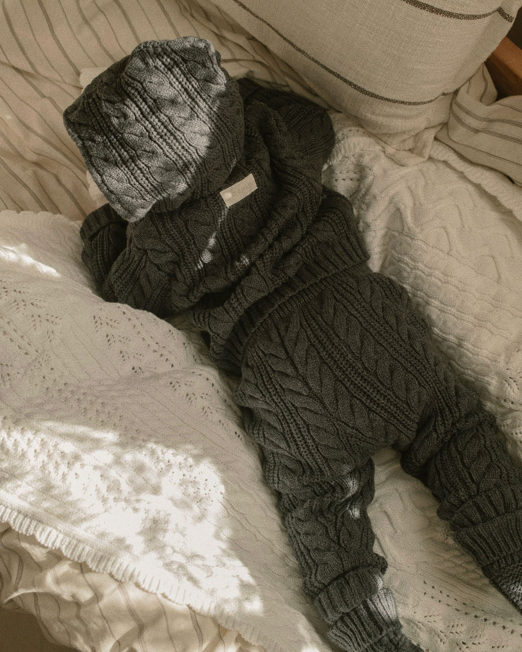 Cable Knit Booties in Charcoal