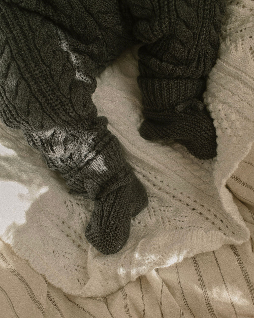 Cable Knit Booties in Charcoal