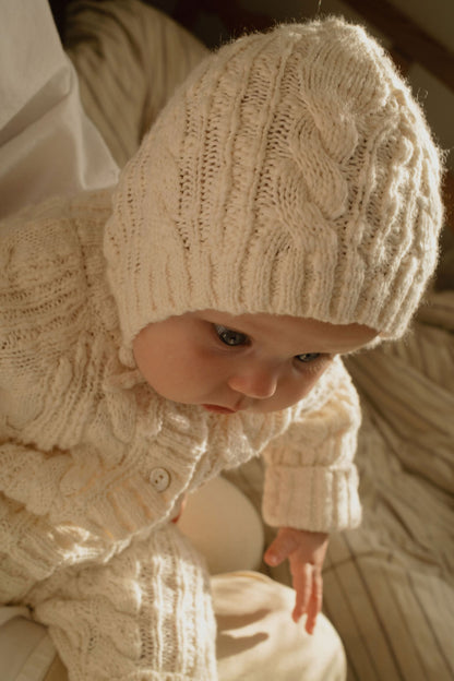 Cable Knit Bonnet in Ecru