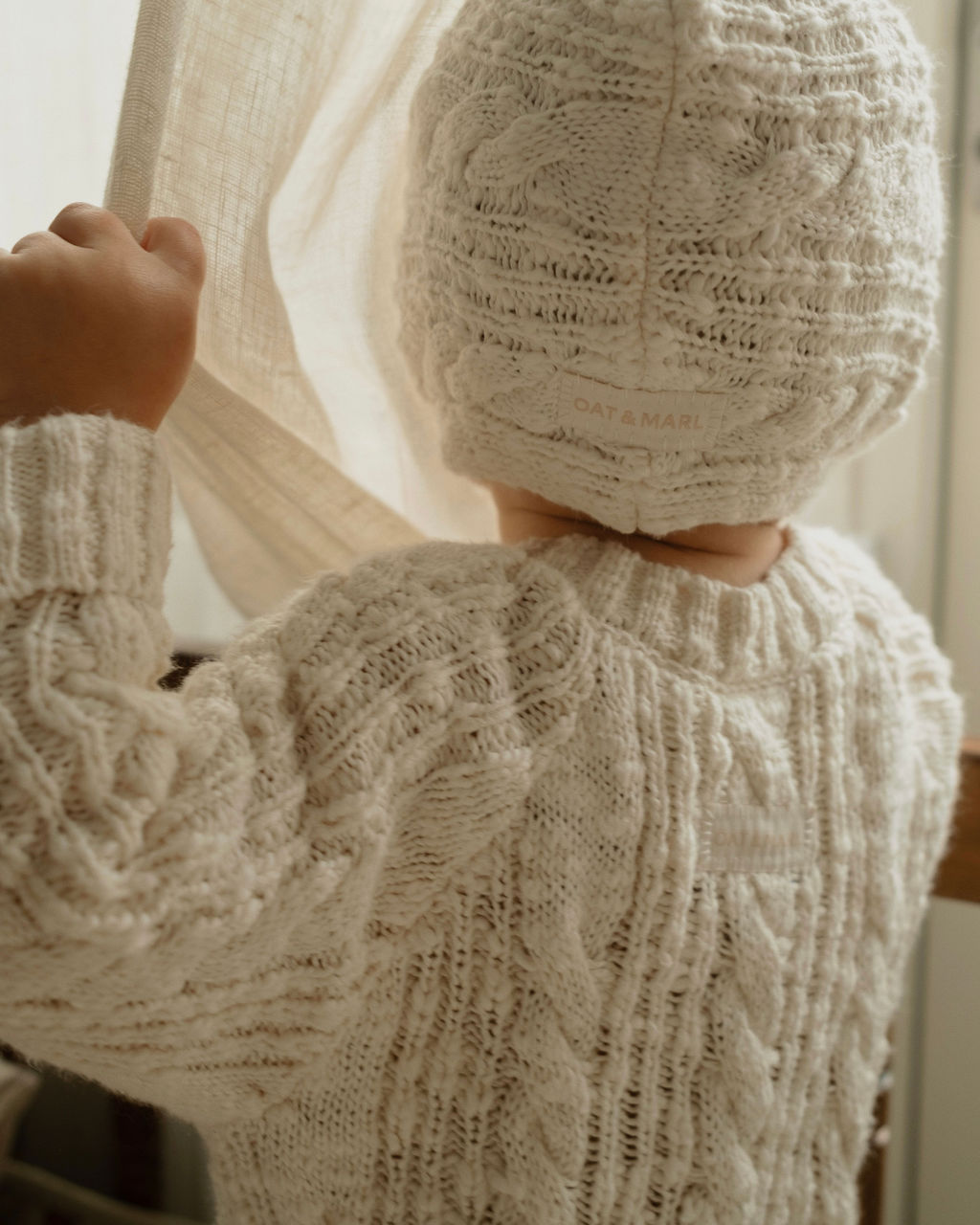 Cable Knit Bonnet in Ecru