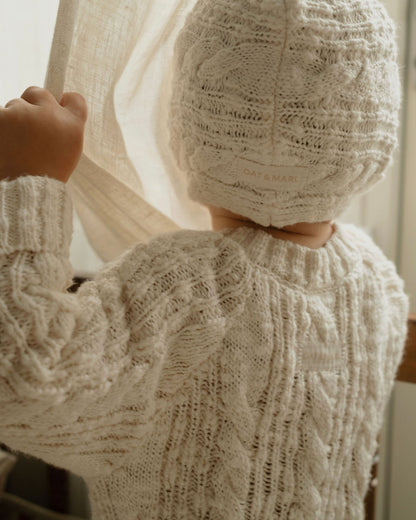 Cable Knit Bonnet in Ecru