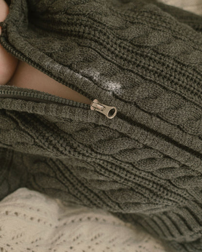Cotton Cable Knit Hooded Set in Charcoal