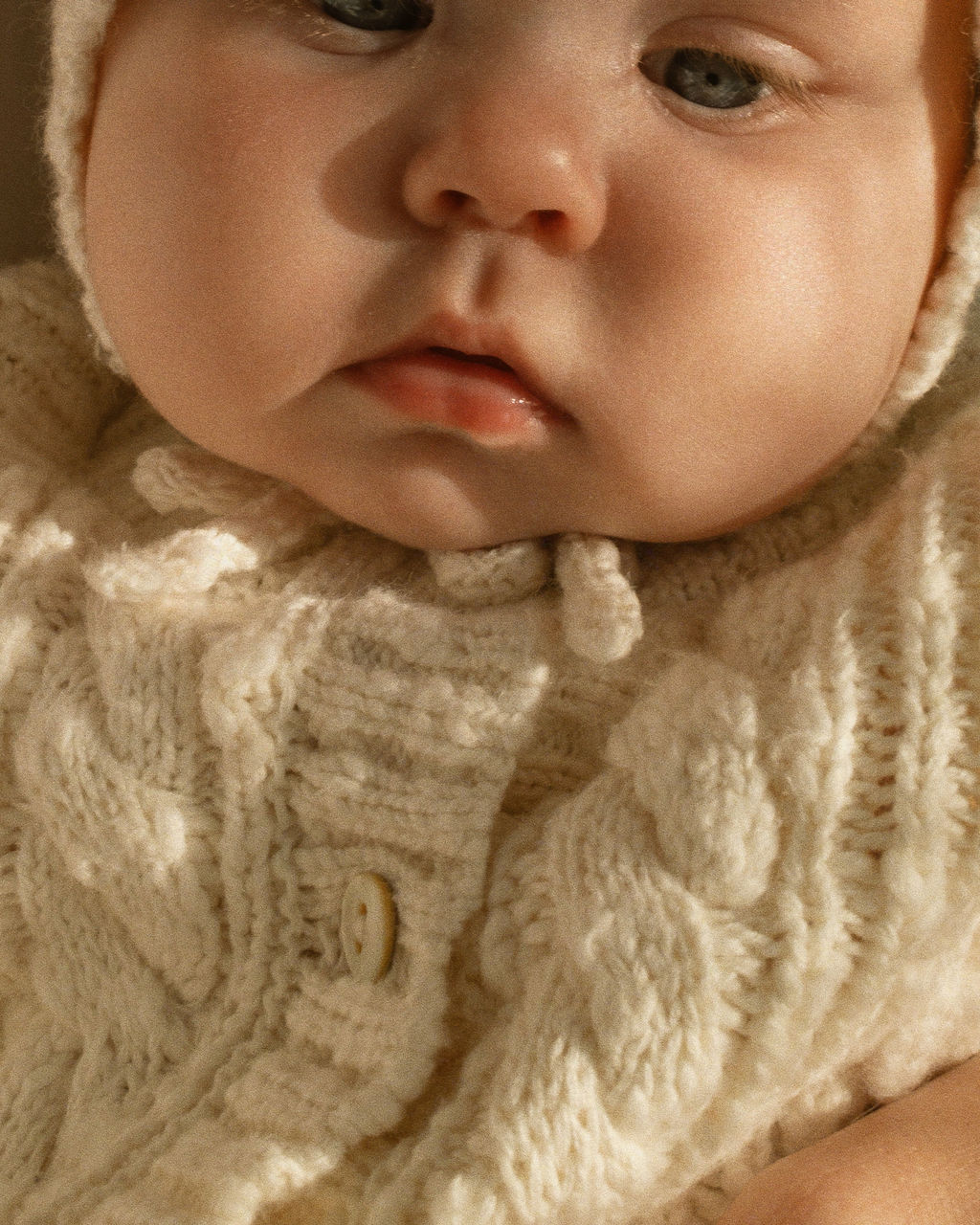 Cable Knit Bonnet in Ecru