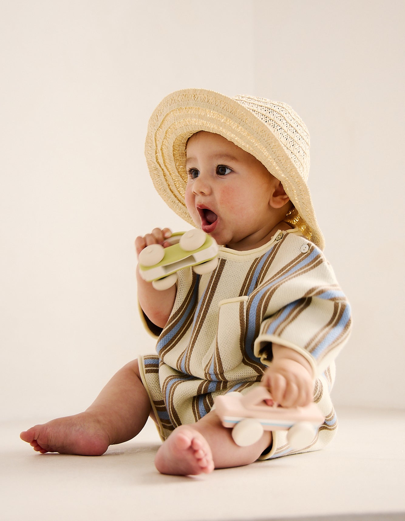 Roam Cotton Stripe Romper in Lemon