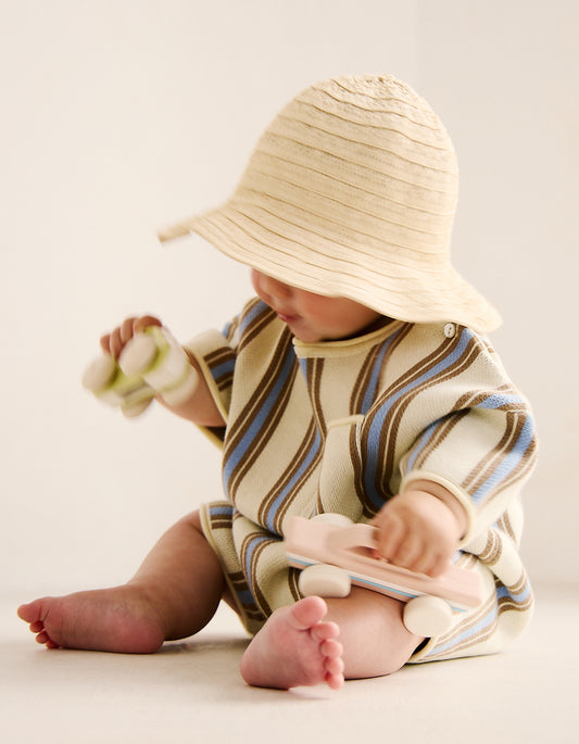 Roam Cotton Stripe Romper in Lemon
