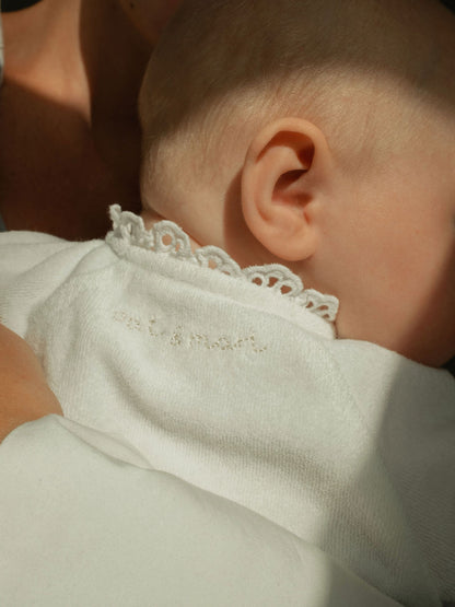 Dreamer Broderie Towelling Sleepsuit in White