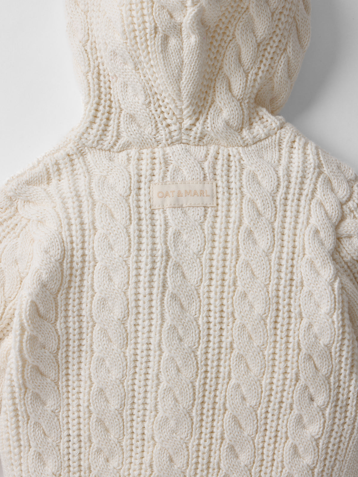 Cotton Cable Knit Hooded Set in Ecru