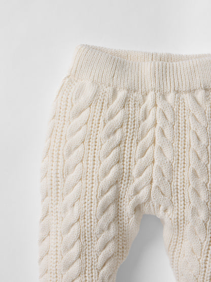 Cotton Cable Knit Hooded Set in Ecru