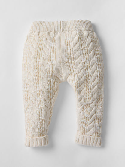 Cotton Cable Knit Hooded Set in Ecru