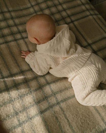 Cotton Cable Knit Hooded Set in Ecru