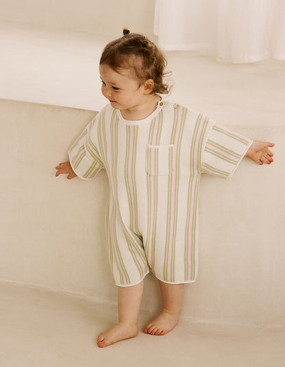 Roam Cotton Stripe Romper in Pink