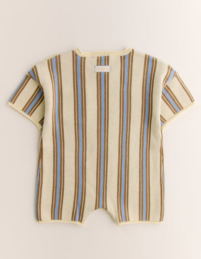 Roam Cotton Stripe Romper in Lemon