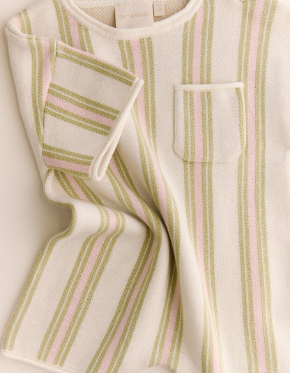 Roam Cotton Stripe Romper in Pink
