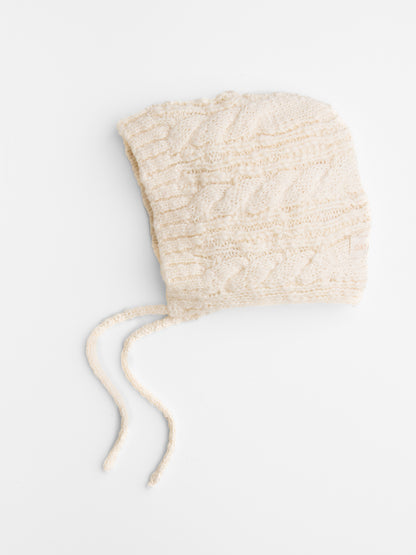 Cable Knit Bonnet in Ecru
