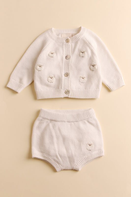 Knitted Little Lambs Cardigan and Short Set