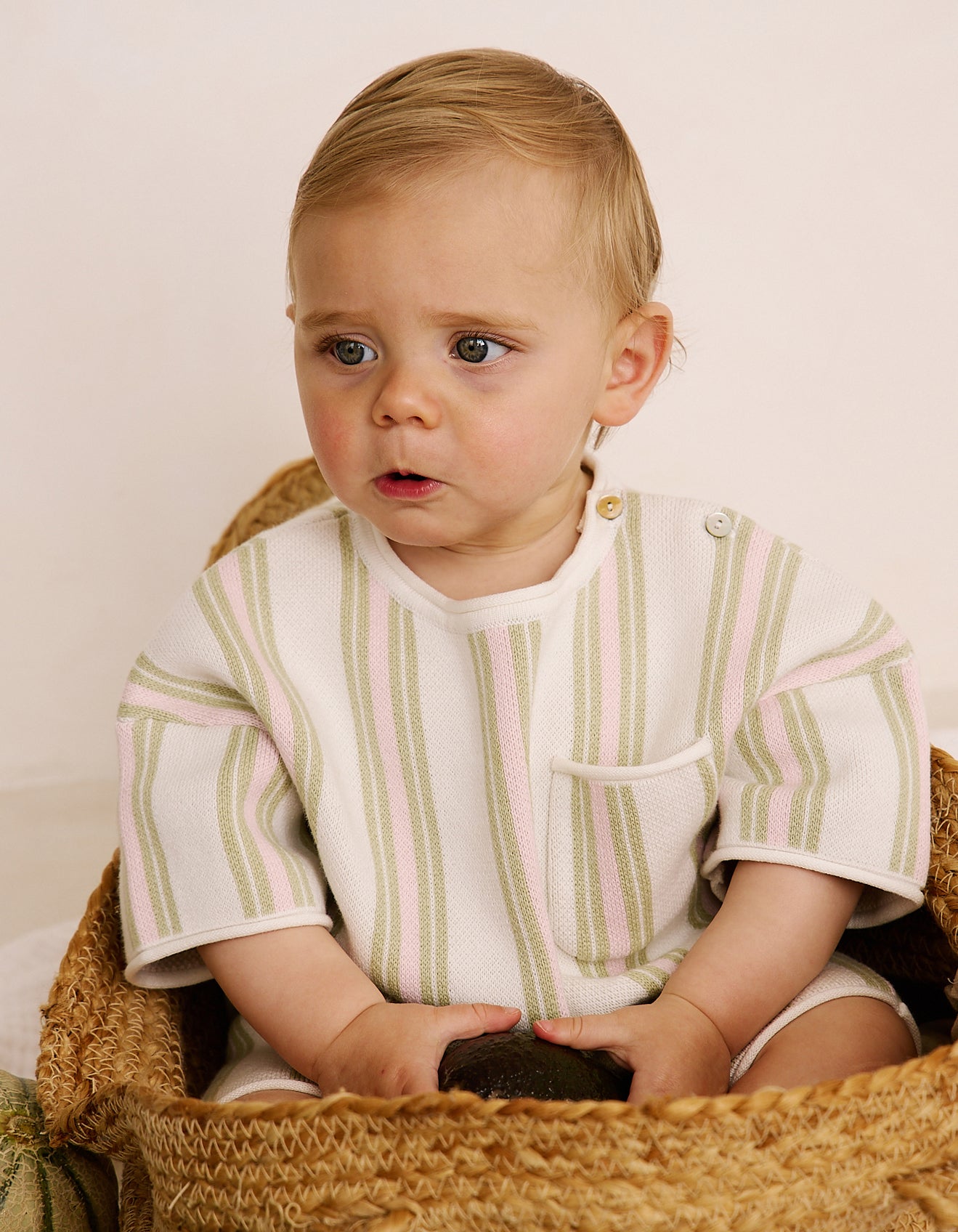 Roam Cotton Stripe Romper in Pink