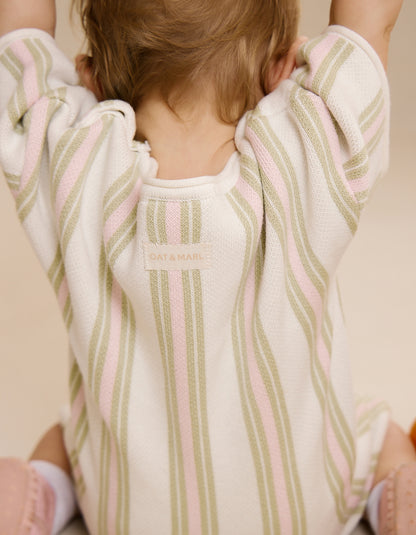 Roam Cotton Stripe Romper in Pink