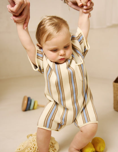 Roam Cotton Stripe Romper in Lemon