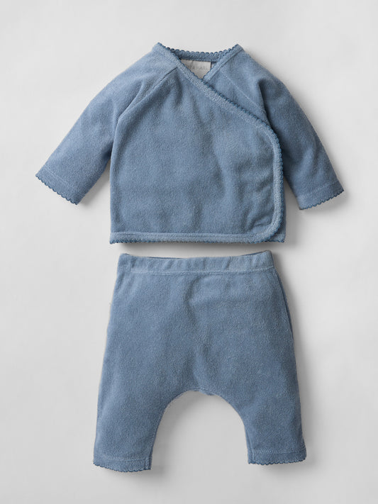 Soft Scalloped Towelling Set in Vintage Blue