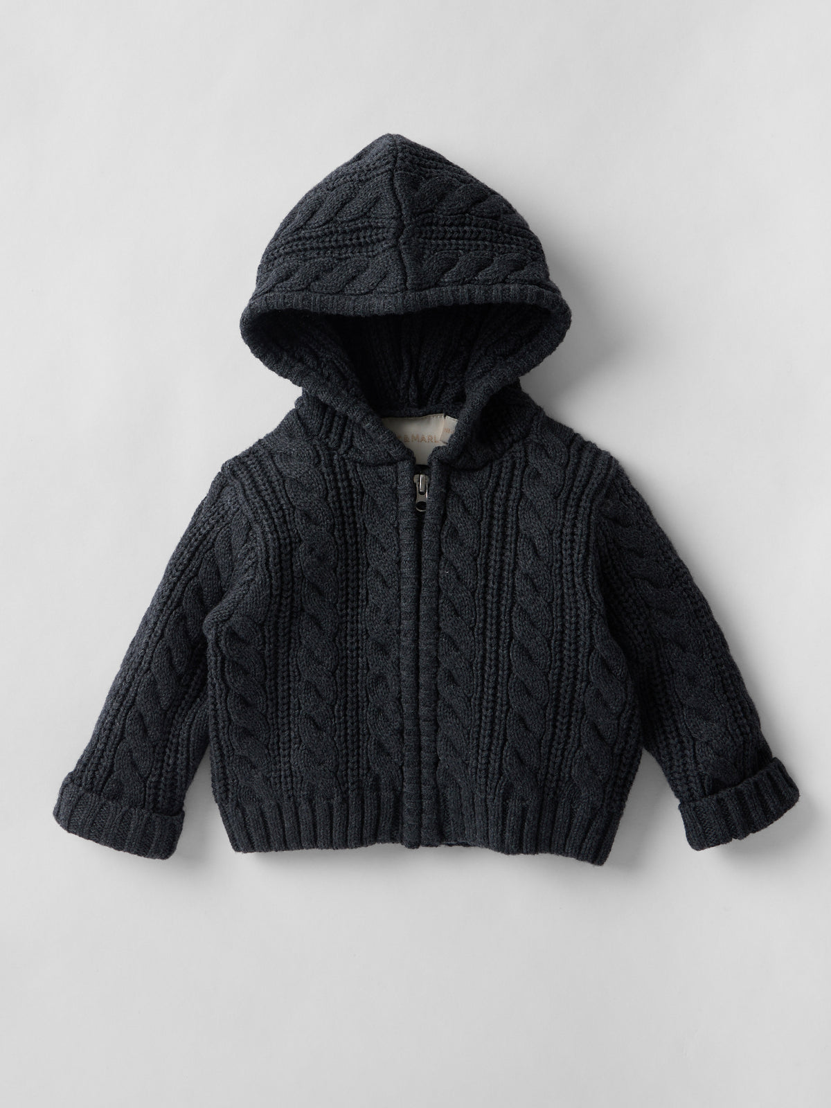 Cotton Cable Knit Hooded Set in Charcoal