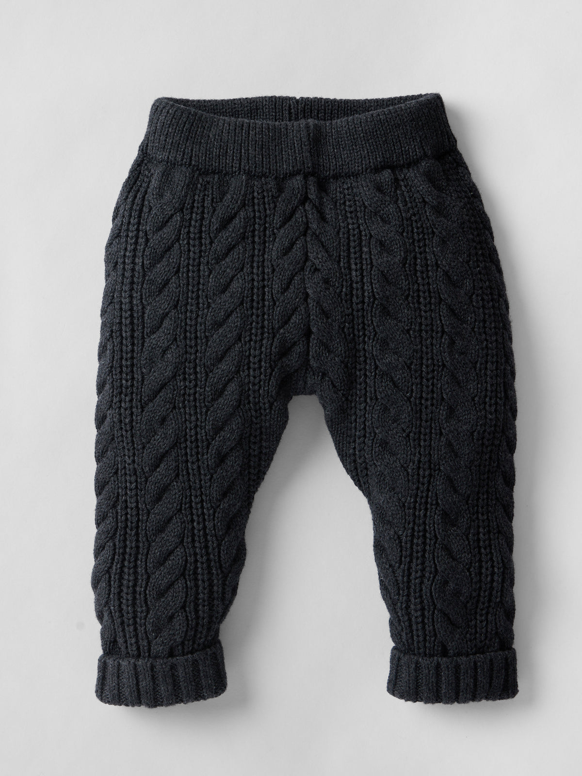 Cotton Cable Knit Hooded Set in Charcoal