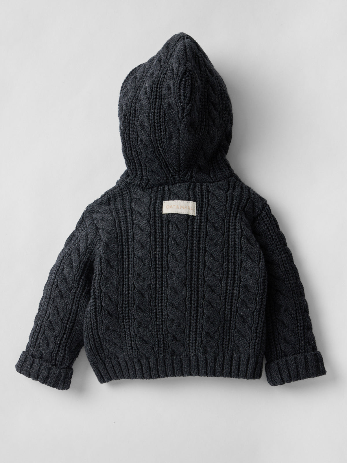 Cotton Cable Knit Hooded Set in Charcoal