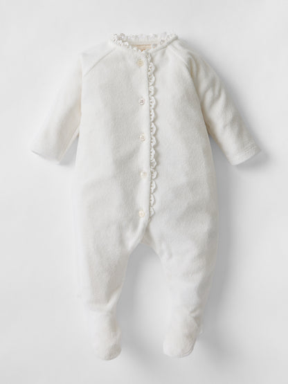 Dreamer Broderie Towelling Sleepsuit in White