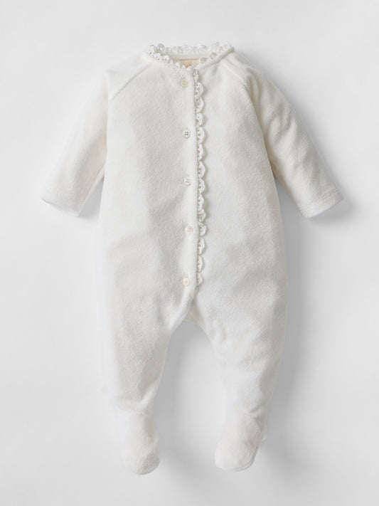 Dreamer Broderie Towelling Sleepsuit in White