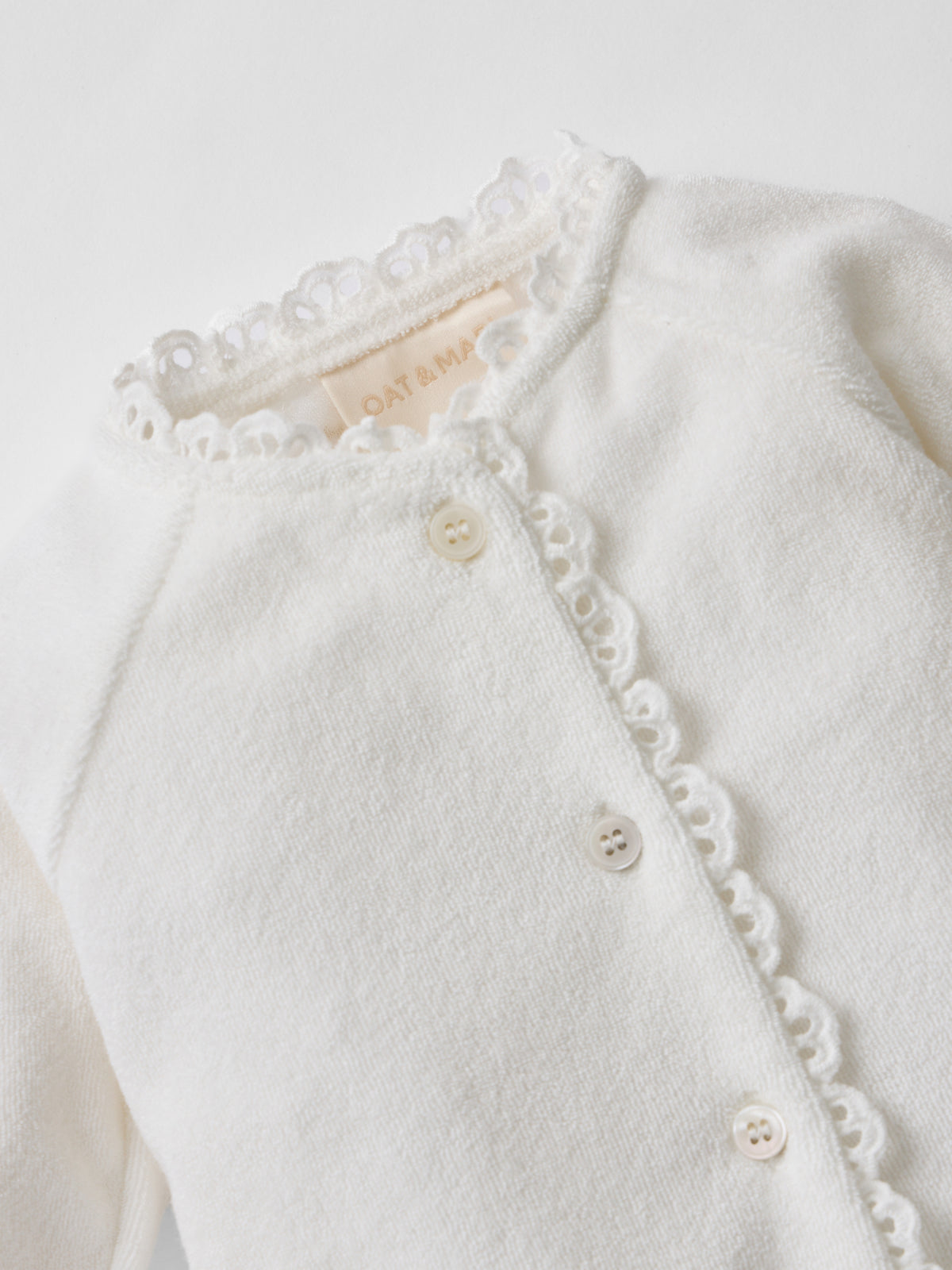 Dreamer Broderie Towelling Sleepsuit in White