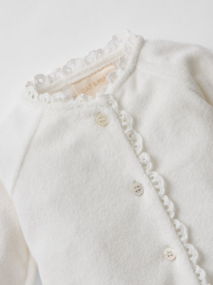 Dreamer Broderie Towelling Sleepsuit in White