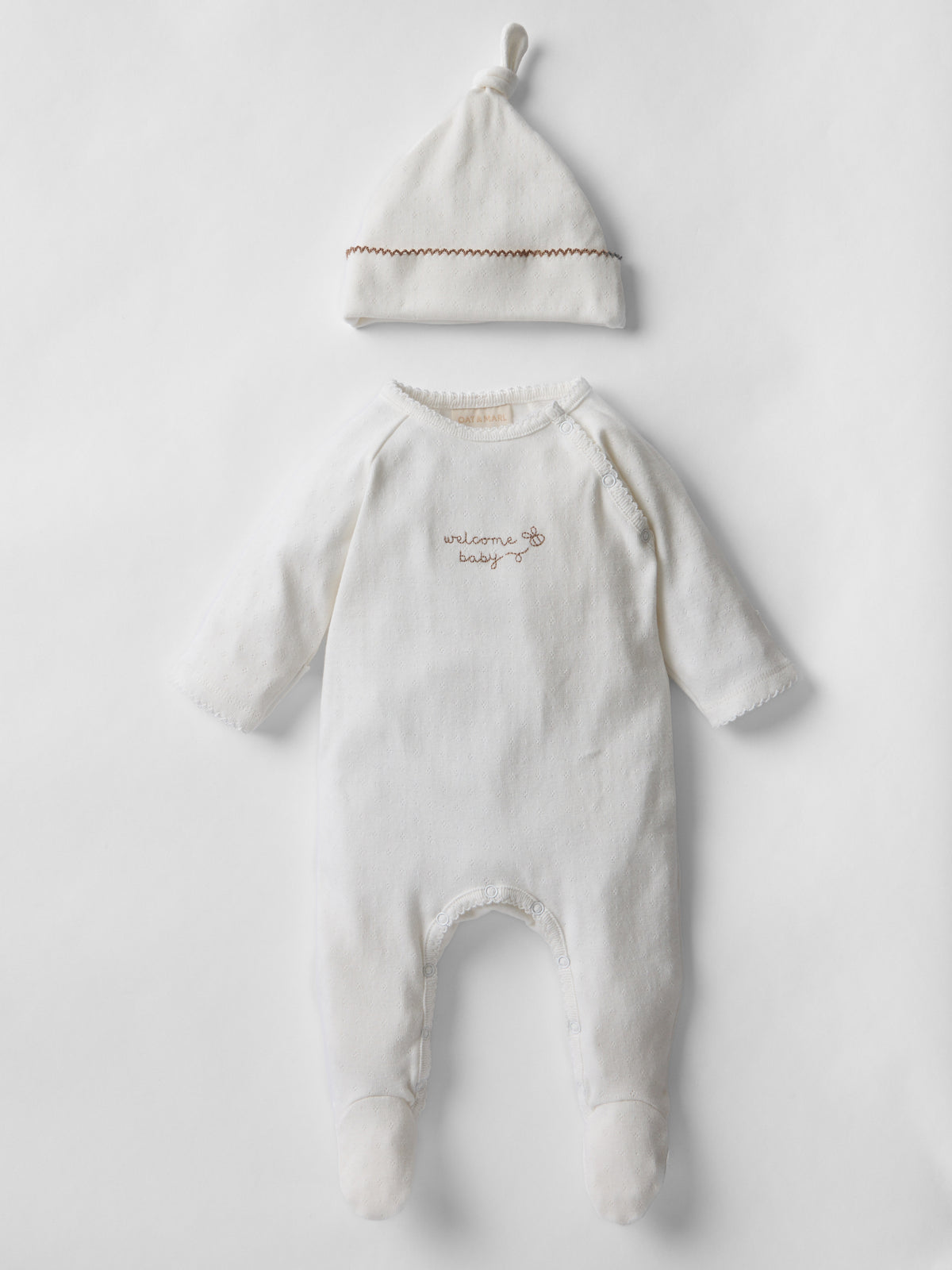 Welcome Baby Pointelle Sleepsuit & Hat Set