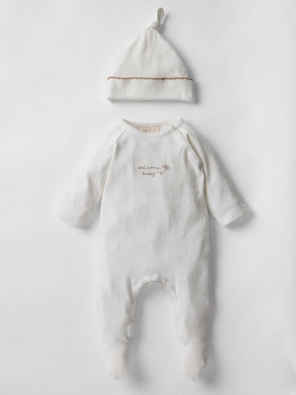 Welcome Baby Pointelle Sleepsuit & Hat Set
