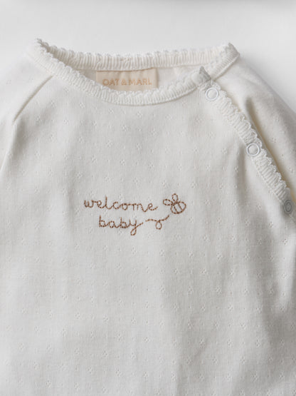 Welcome Baby Pointelle Sleepsuit & Hat Set